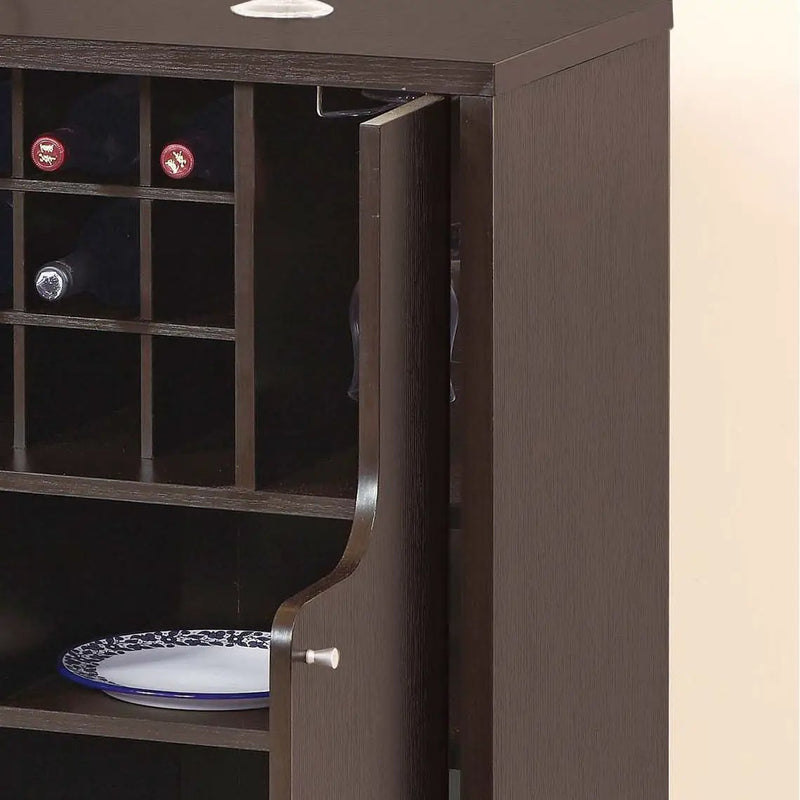 Wine Cabinet With Two Doors Removeable Wine Bottle Rack Metal Wine Glass Racks Four Shelves - Red Cocoa by Unique Piece Furniture