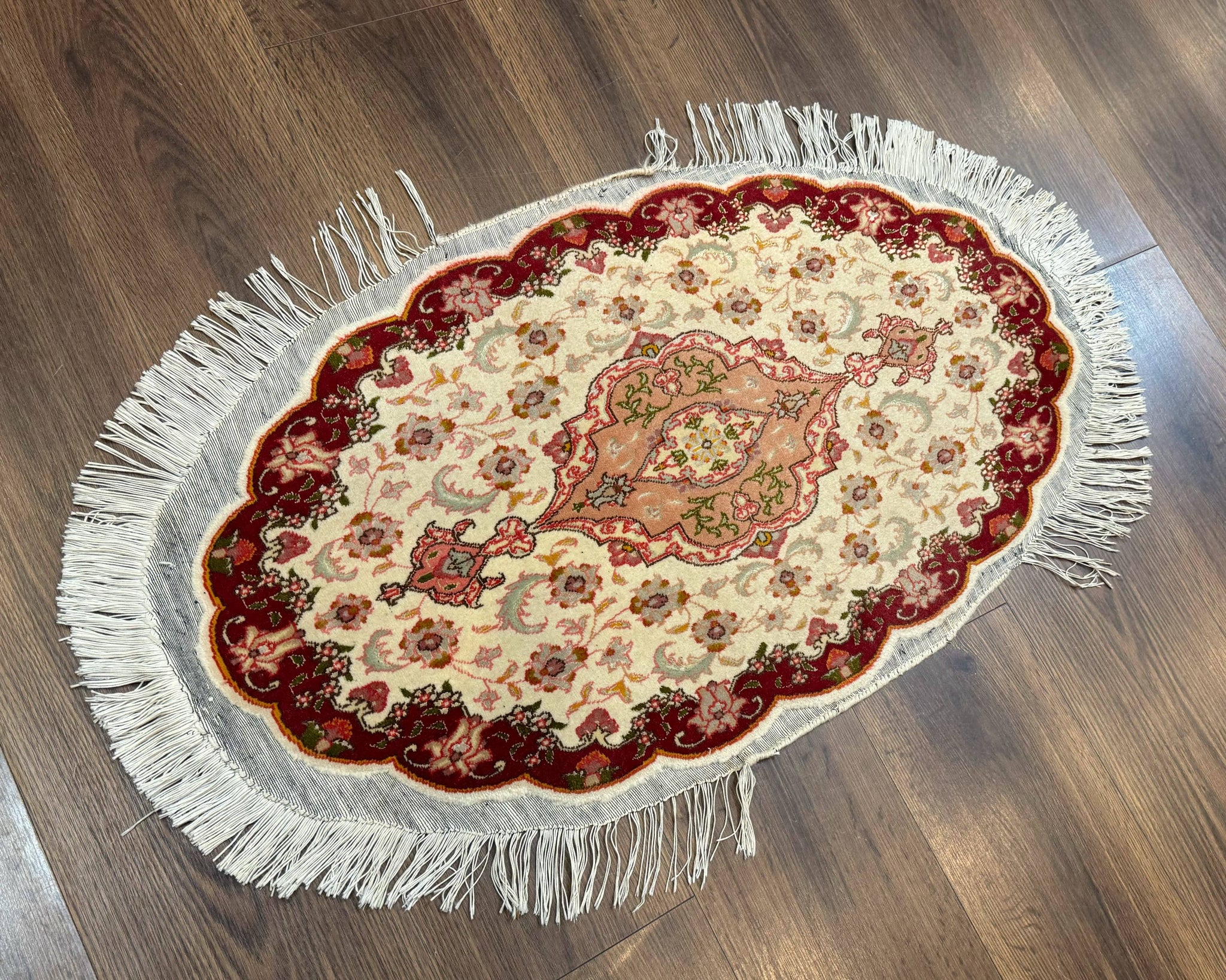 Small Oval Persian Tabriz Rug 2x4, Kork Wool and Silk Highlights, Fine 260 KPSI by Jewel Rugs