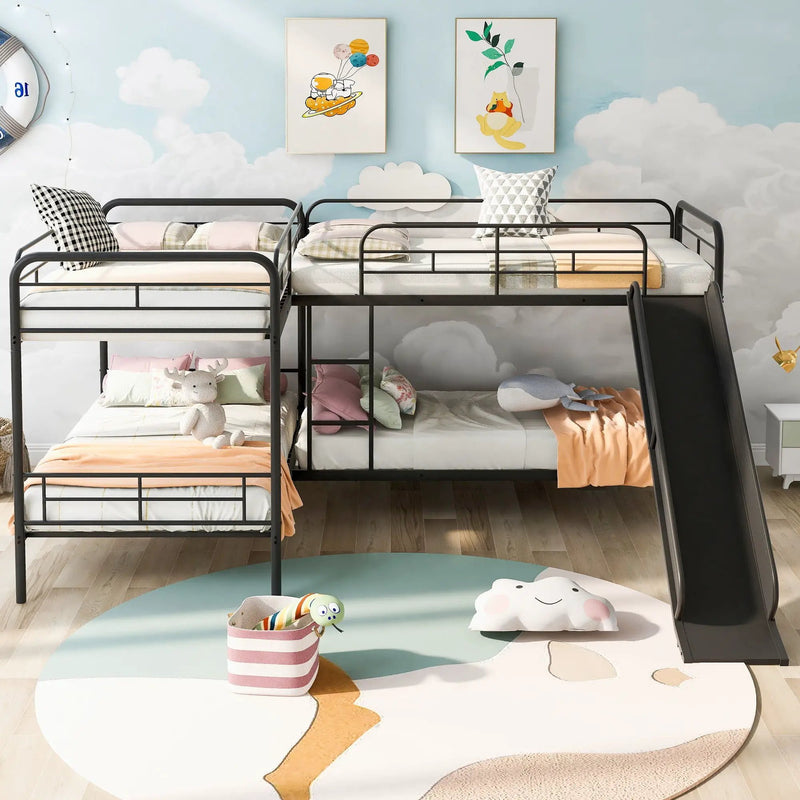 Mission Style Twin Size L-Shaped Bunk Bed With Slide And Ladder - Black by Unique Piece Furniture