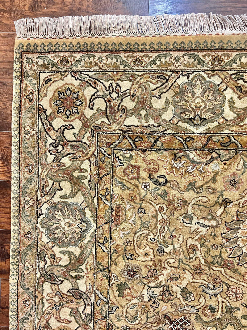 Indo Mahal Rug 8x10, Indian Jaipur Rug 8 x 10 ft, Wool Indo Persian Carpet, Handmade Traditional Floral Area Rug, Olive Green, Vintage Rug by Jewel Rugs
