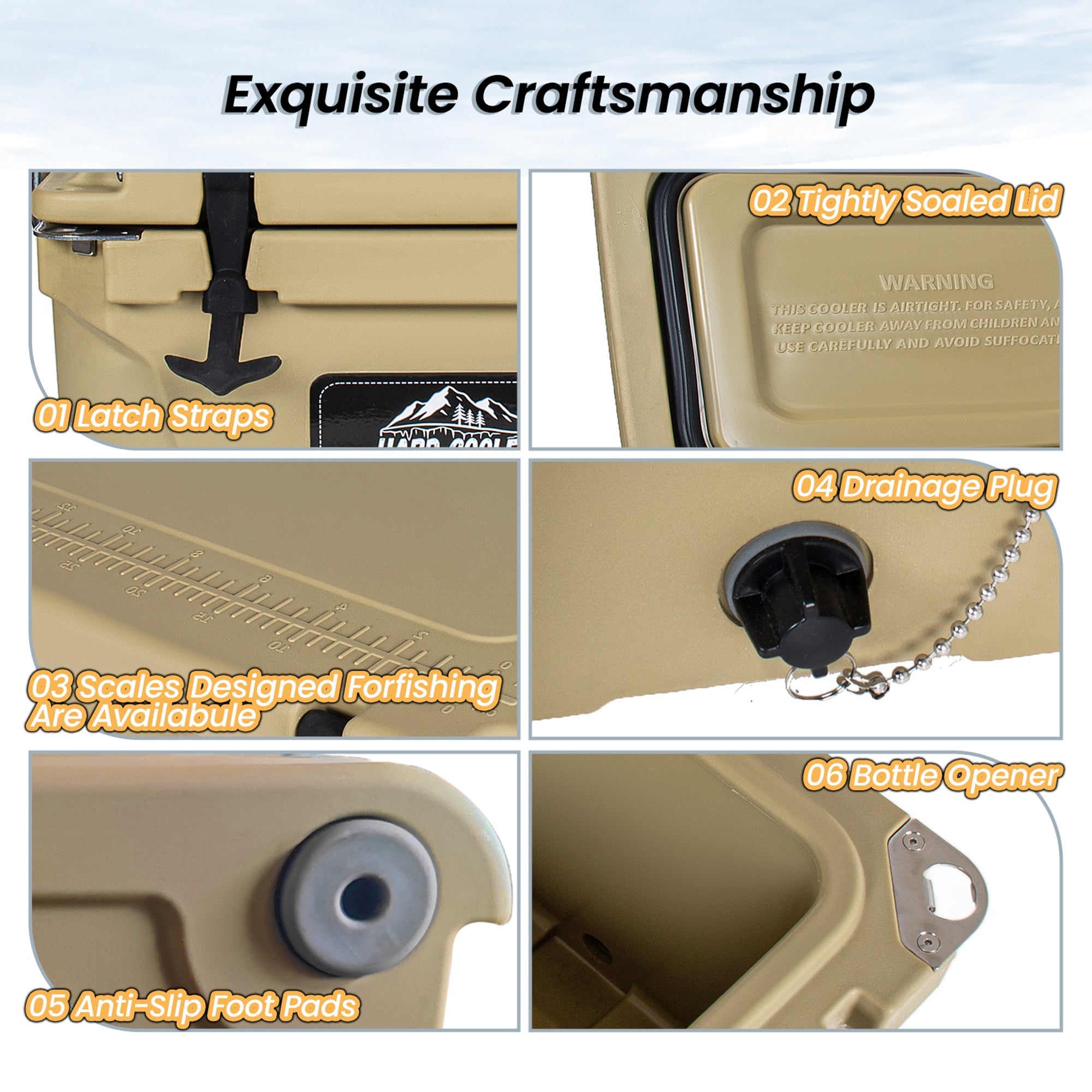 20 Quart Khaki Cooler, Ultra-Tough Hard Shell Ice Chest by HouseOfZazla