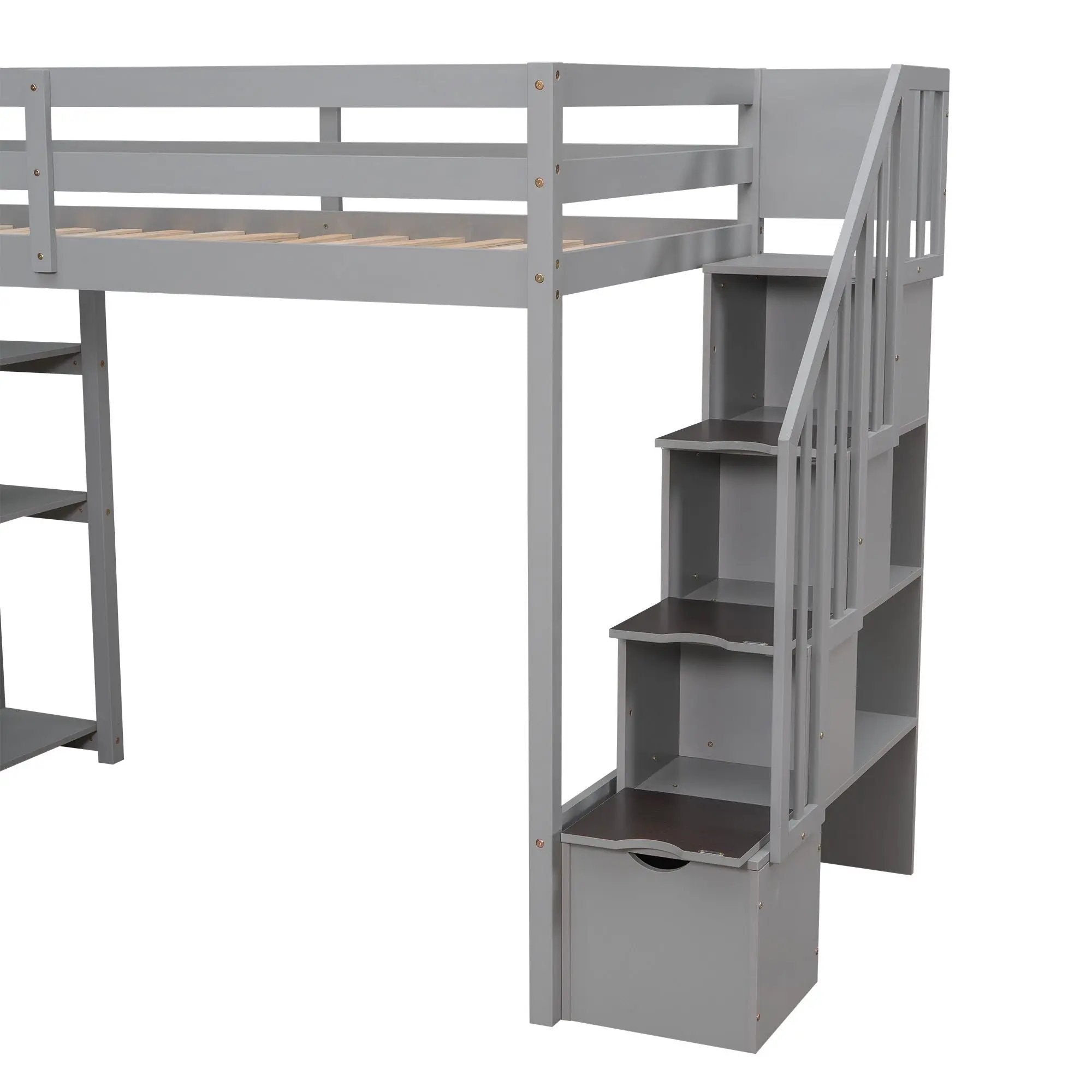 Loft Bed With Storage Drawers And Stairs With Shelves