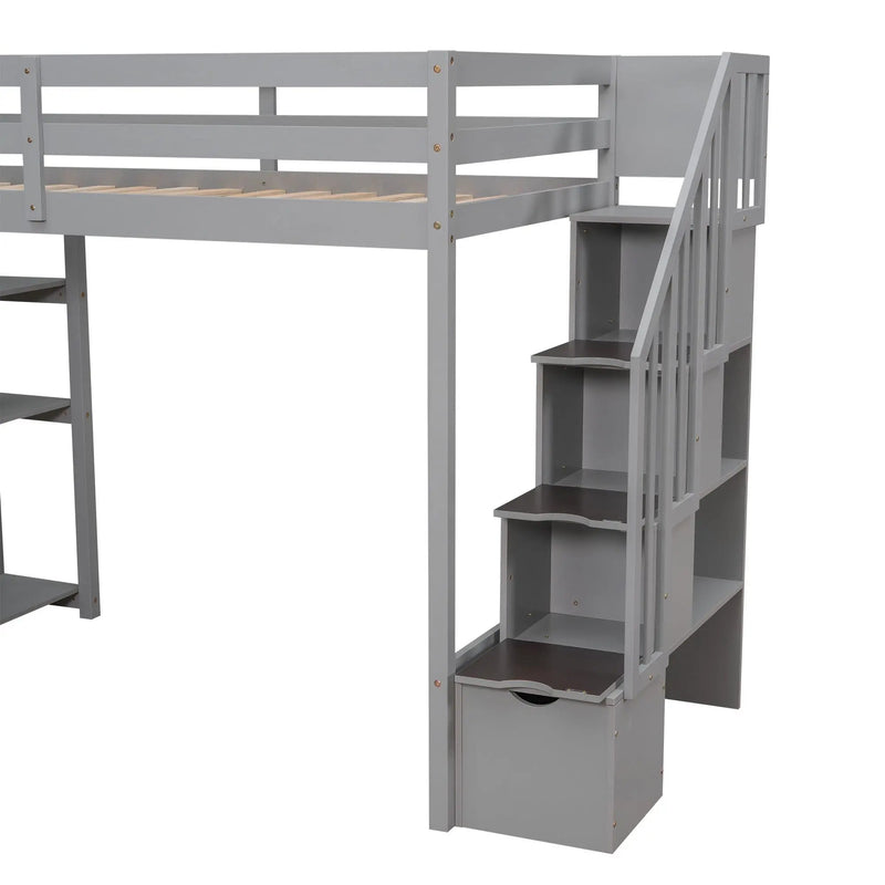 Loft Bed With Storage Drawers And Stairs With Shelves