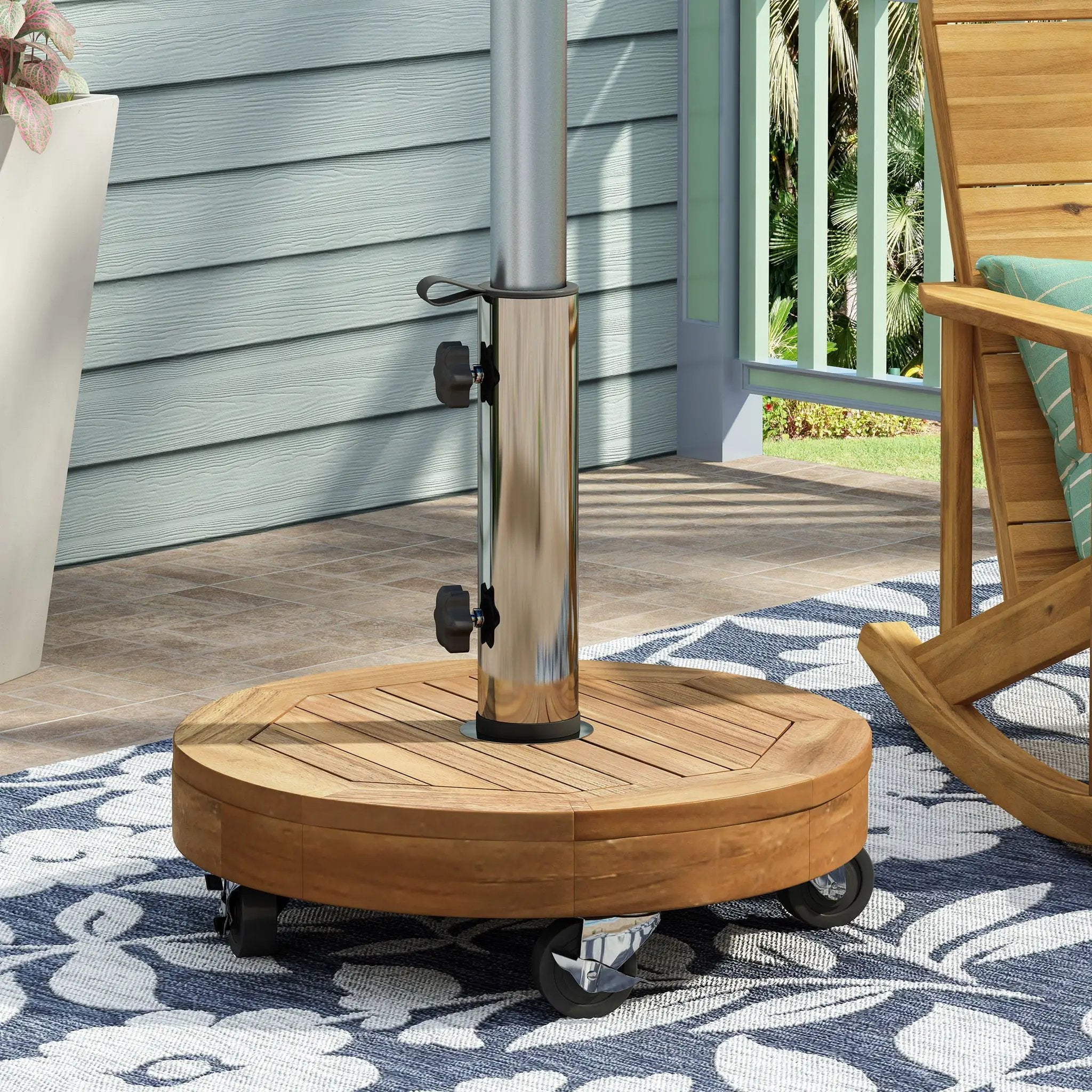 Ralph Round Umbrella Base - Teak by HouseOfZazla