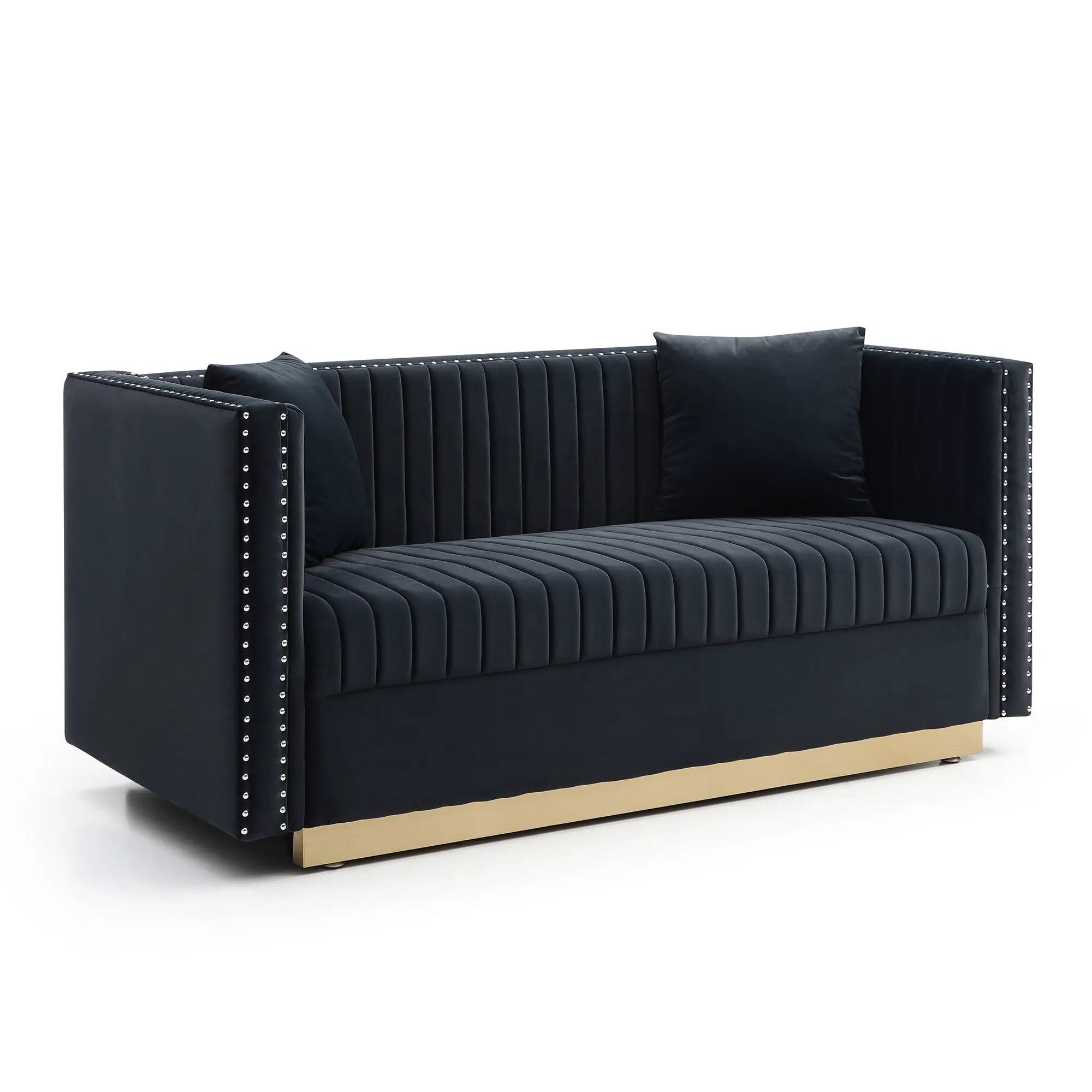 Contemporary Vertical Channel Tufted Sofa Loveseat Modern Upholstered Couch For Living Room With 2 Pillows by HouseOfZazla