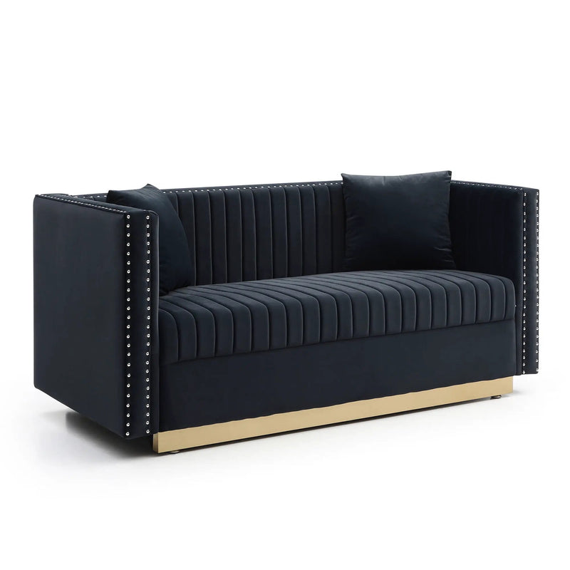 Contemporary Vertical Channel Tufted Sofa Loveseat Modern Upholstered Couch For Living Room With 2 Pillows by HouseOfZazla