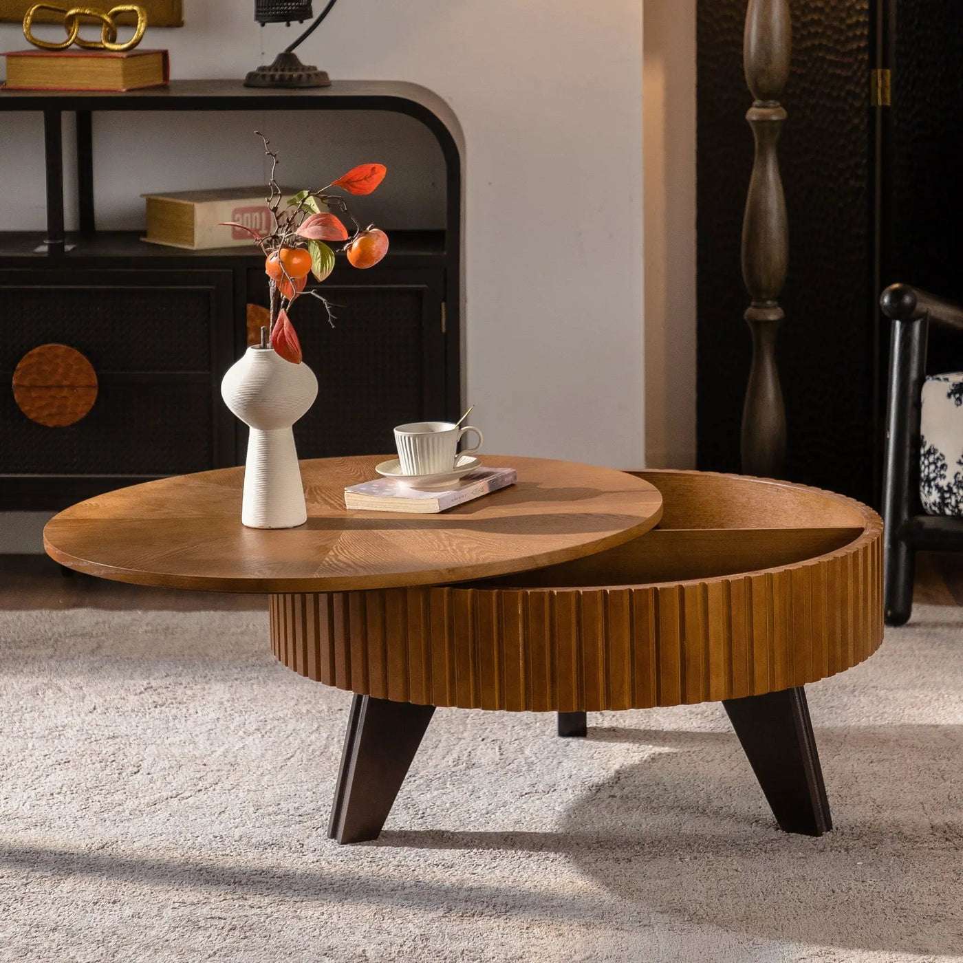 Round Retro Coffee With Solid Wood Legs by HouseOfZazla