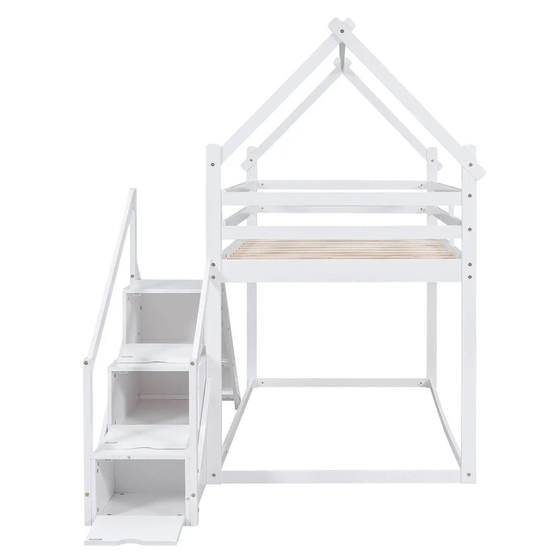 Twin Over Twin House Loft Or Bunk Bed With Slide And Staircase by Unique Piece Furniture