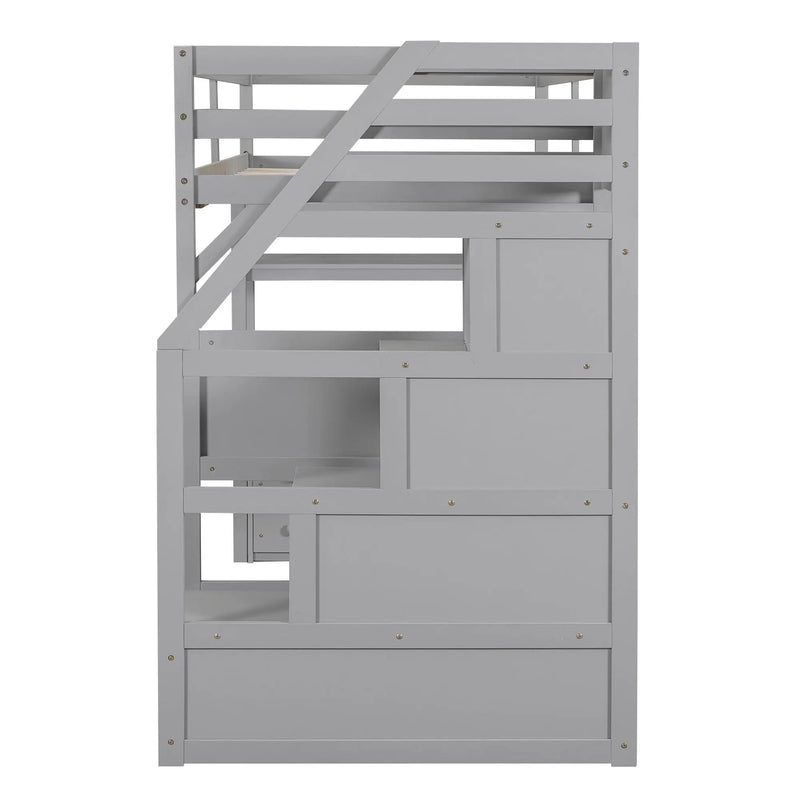 Loft Bed With Desk, Shelves, 2 Drawers, Storage Staircase