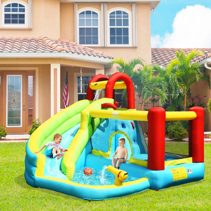 6-in-1 Inflatable Bounce House with Climbing Wall and Basketball Hoop without Blower by DirectDeals