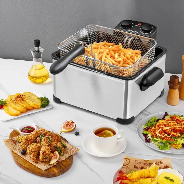 Electric Deep Fryer 5.3QT/21-Cup Stainless Steel 1700W with Triple Basket by DirectDeals