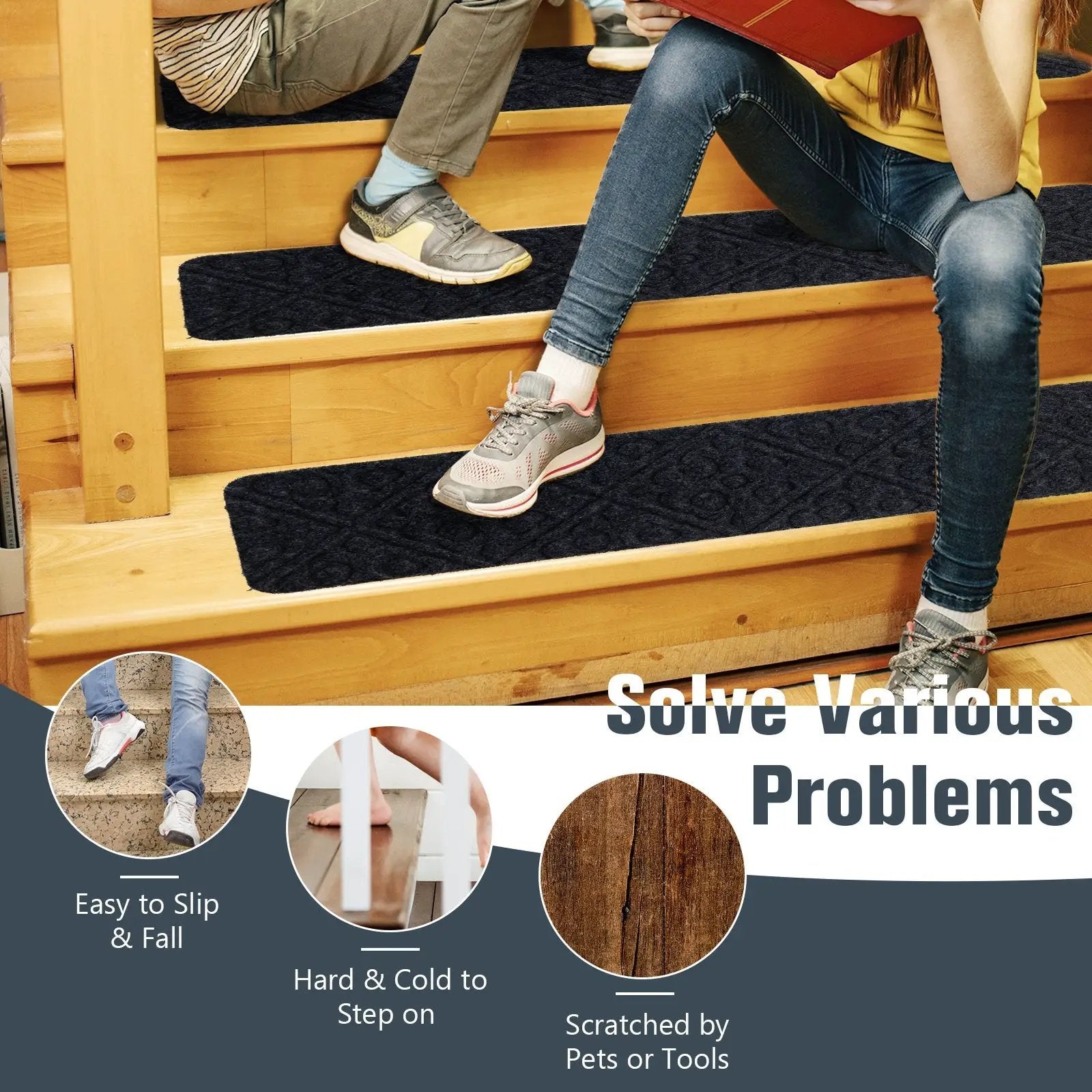 15Pcs Indoor Non-Slip Stair Carpet Mats for Wooden Steps by DirectDeals