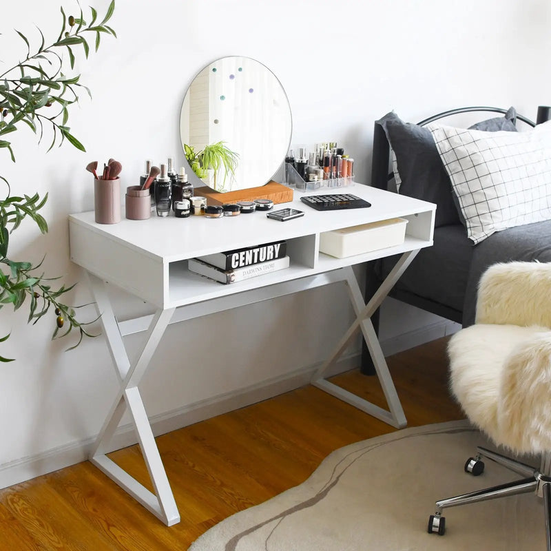 Modern Computer Desk Makeup Vanity Table with 2 Storage Compartments by DirectDeals