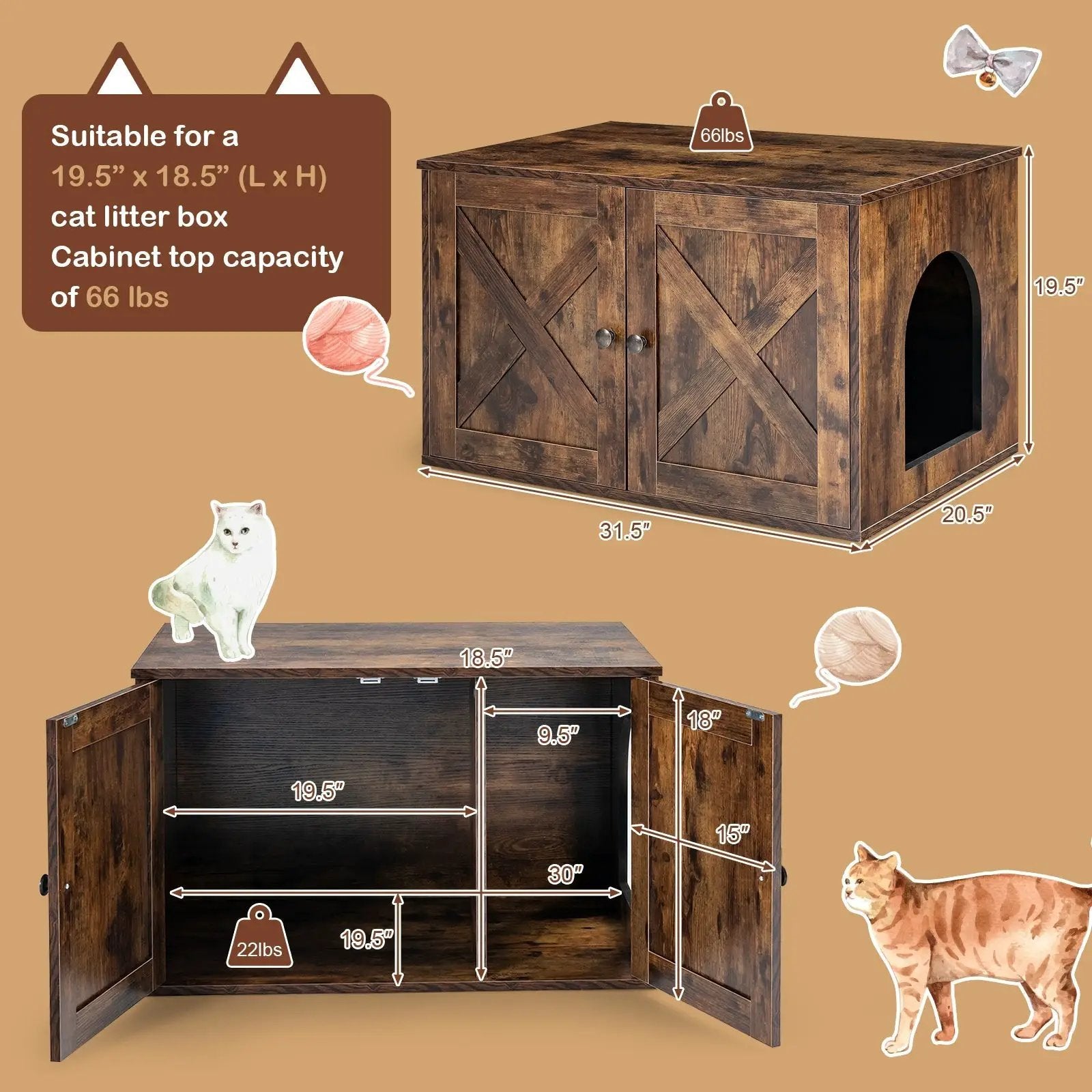 Wooden Hidden Cabinet Cat Furniture with Divider-Coffee by DirectDeals