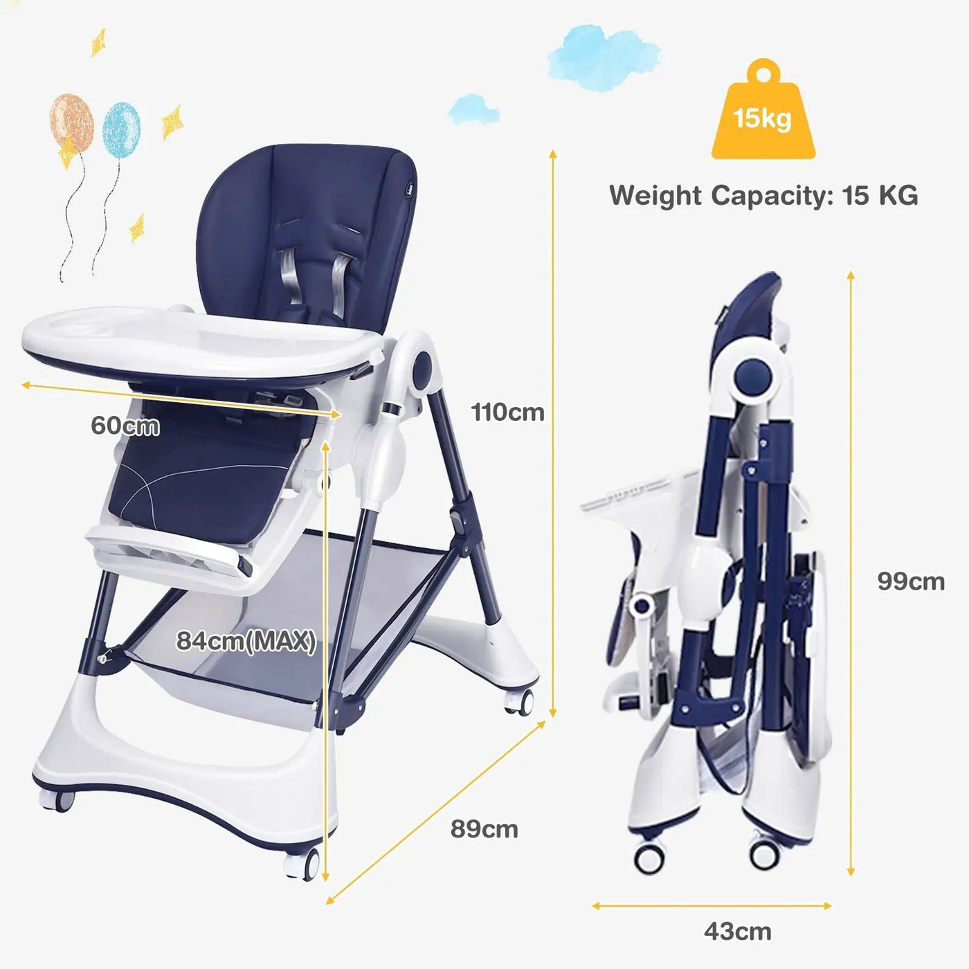 A-Shaped High Chair with 4 Lockable Wheels by DirectDeals