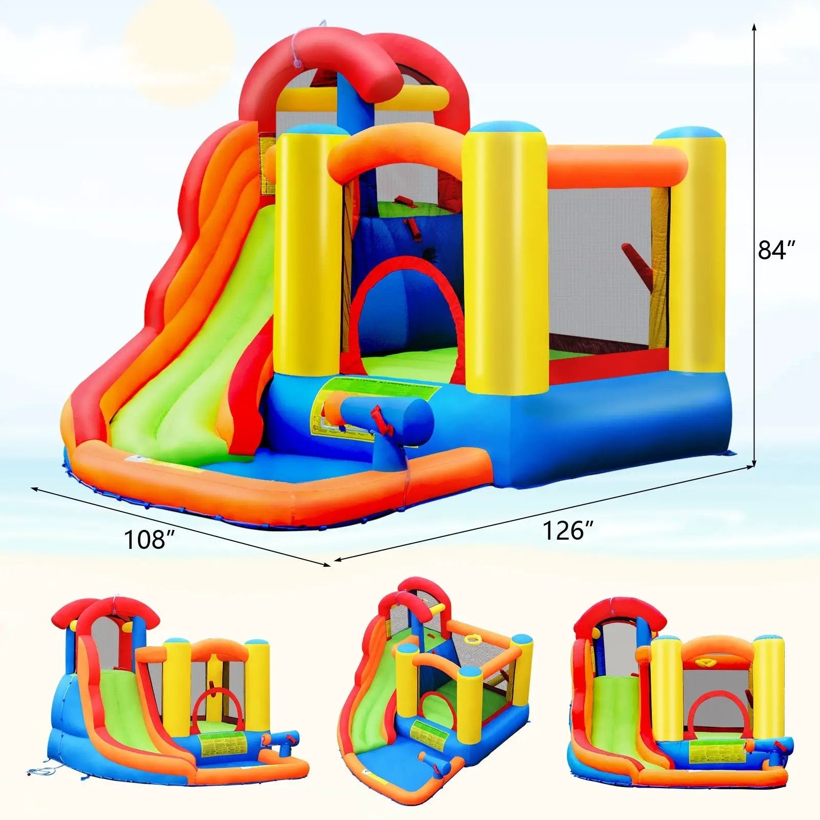 6-in-1 Water Park Bounce House for Outdoor Fun with Blower and Splash Pool by DirectDeals