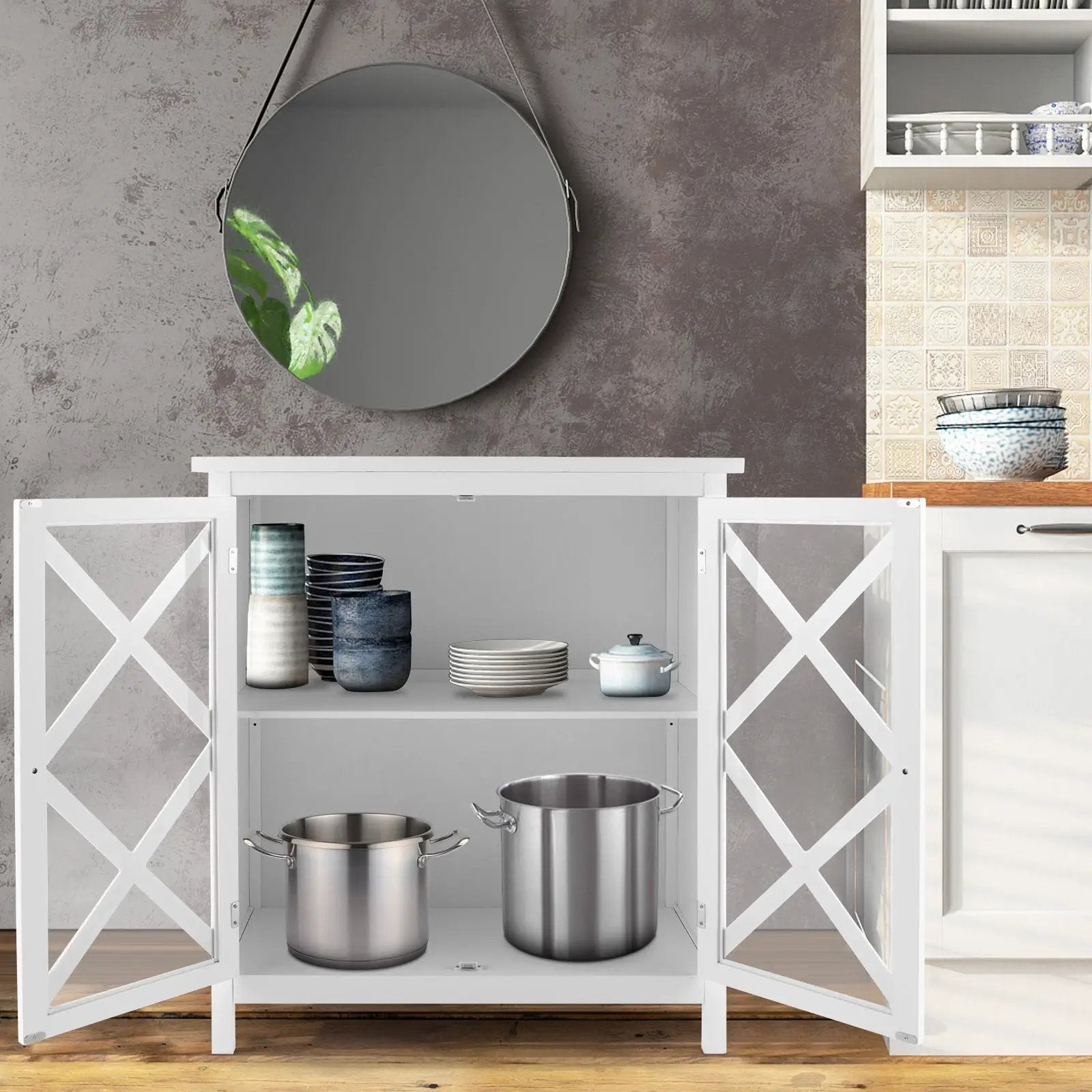 Freestanding Kitchen Buffet Cabinet with Glass Doors and Adjustable Shelf by DirectDeals