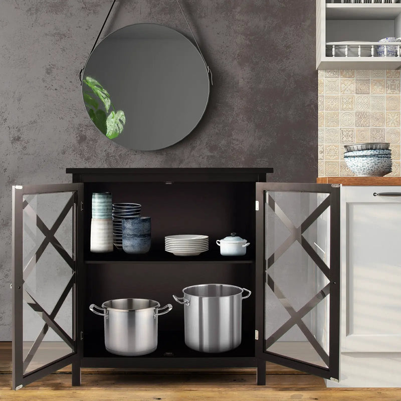 Freestanding Kitchen Buffet Cabinet with Glass Doors and Adjustable Shelf by DirectDeals