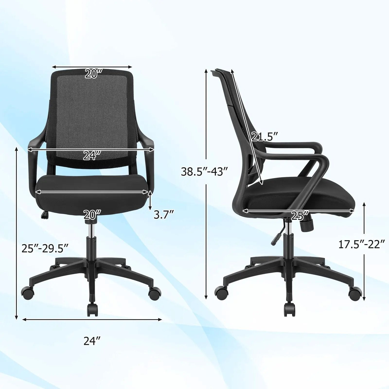 Modern Breathable Mesh Chair with Curved Backrest and Armrest-Black by DirectDeals