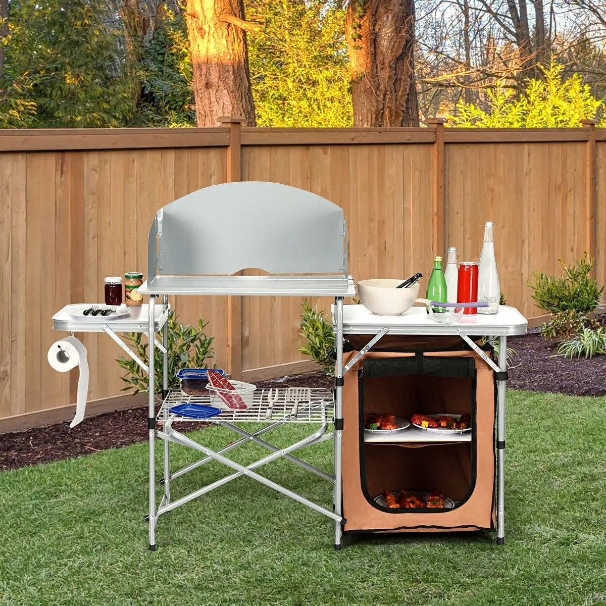Foldable Outdoor BBQ Portable Grilling Table With Windscreen Bag by DirectDeals