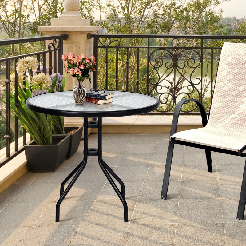 32 Inch Outdoor Patio Round Tempered Glass Top Table with Umbrella Hole, photo 6 of 8