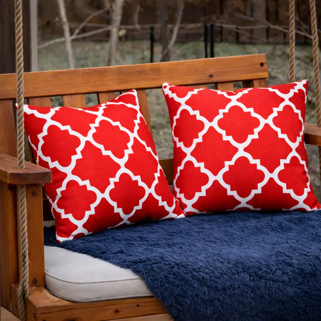 2 Pack Outdoor Throw Pillows, Waterproof & Fade-Resistant Patio Cushions (18x18 Inch, Plaid Red) by HouseOfZazla