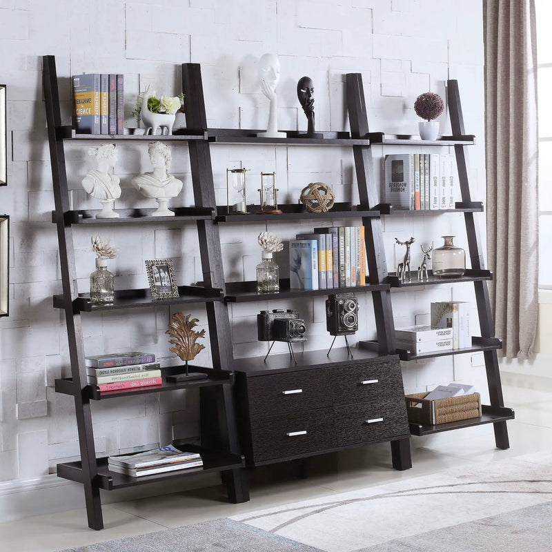 Shasta - 5 Shelf Ladder Bookshelf With Drawers - Cappuccino by HouseOfZazla