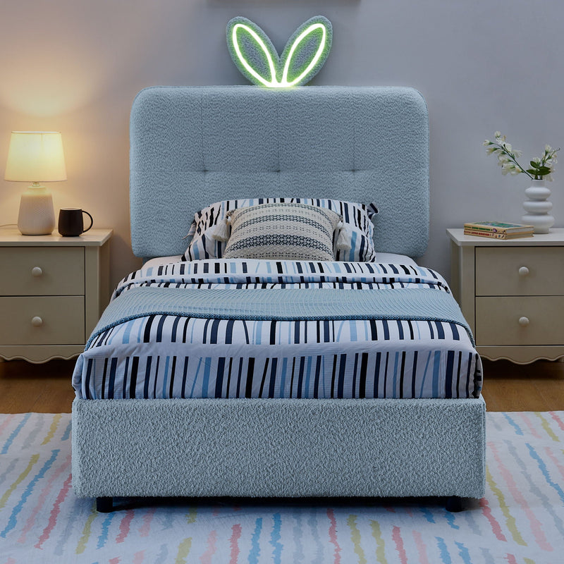 Upholstered Bed With Oversized Rabbit Ear Headboard, LED Lights & 4 Storage Drawers by HouseOfZazla