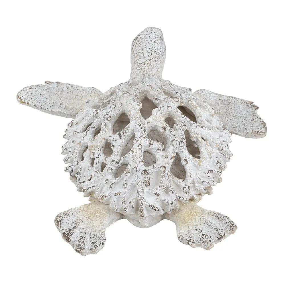 13.2x12.2x3.9' Decorative Polyresin Turtle Statue with White Coral Reef Design by HouseOfZazla