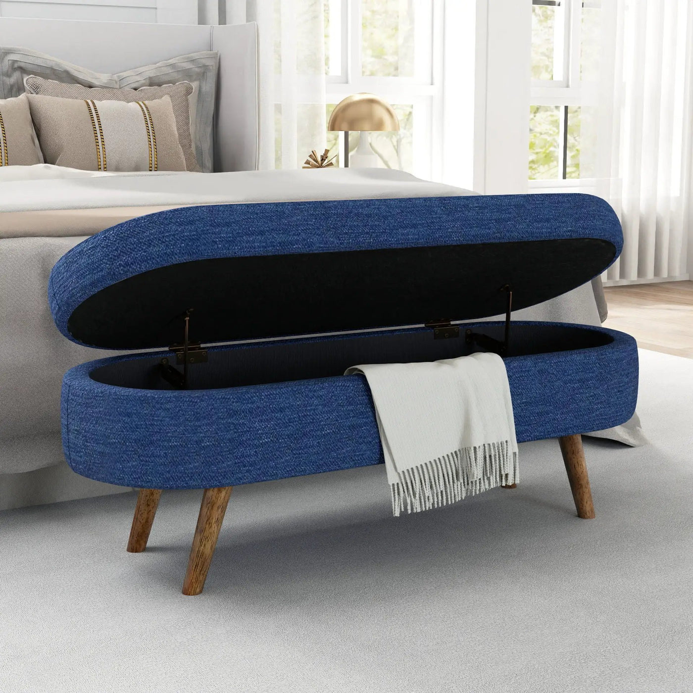 Ottoman Oval Storage Bench With Rubber Wood Legs by HouseOfZazla
