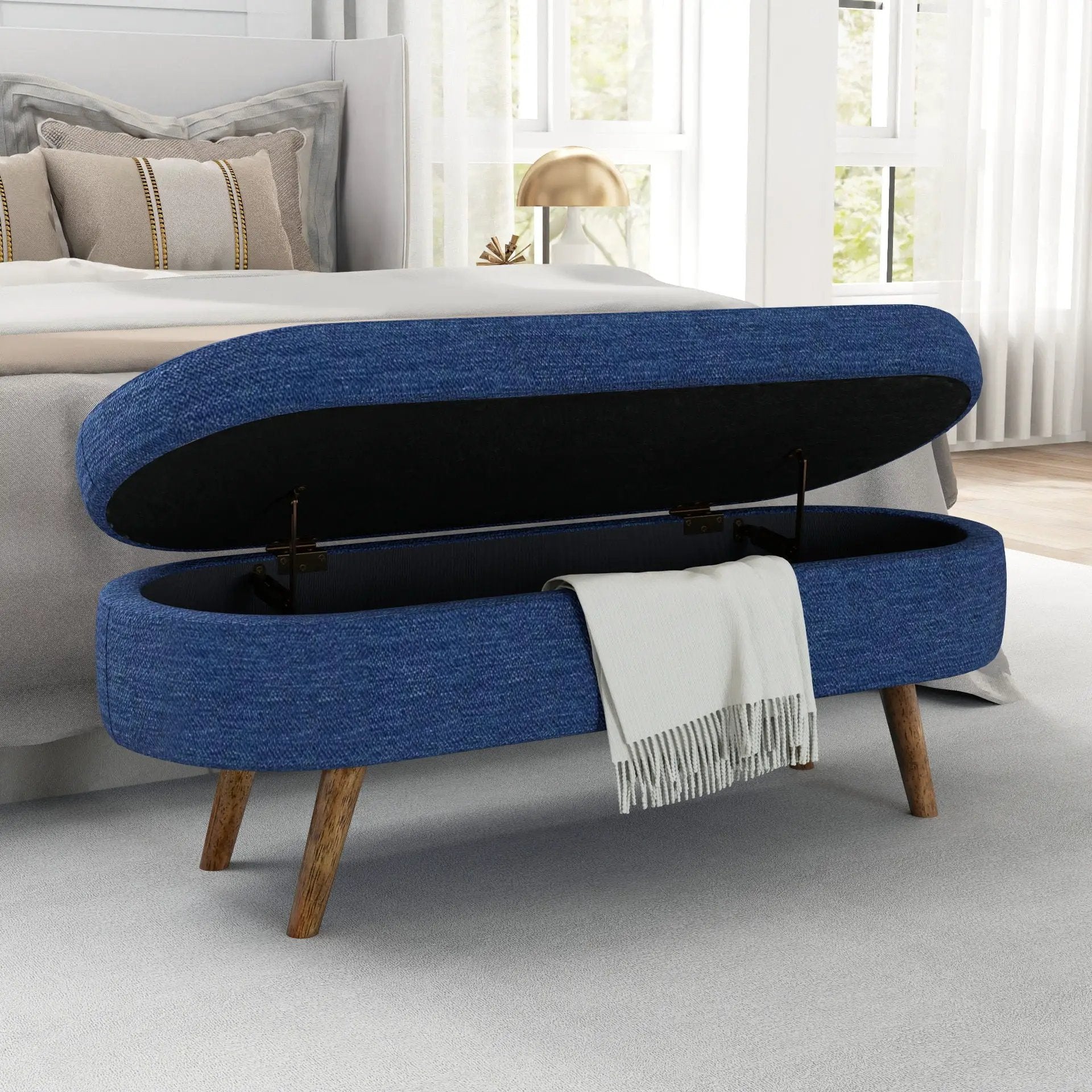 Ottoman Oval Storage Bench with Rubber Wood Legs by HouseOfZazla