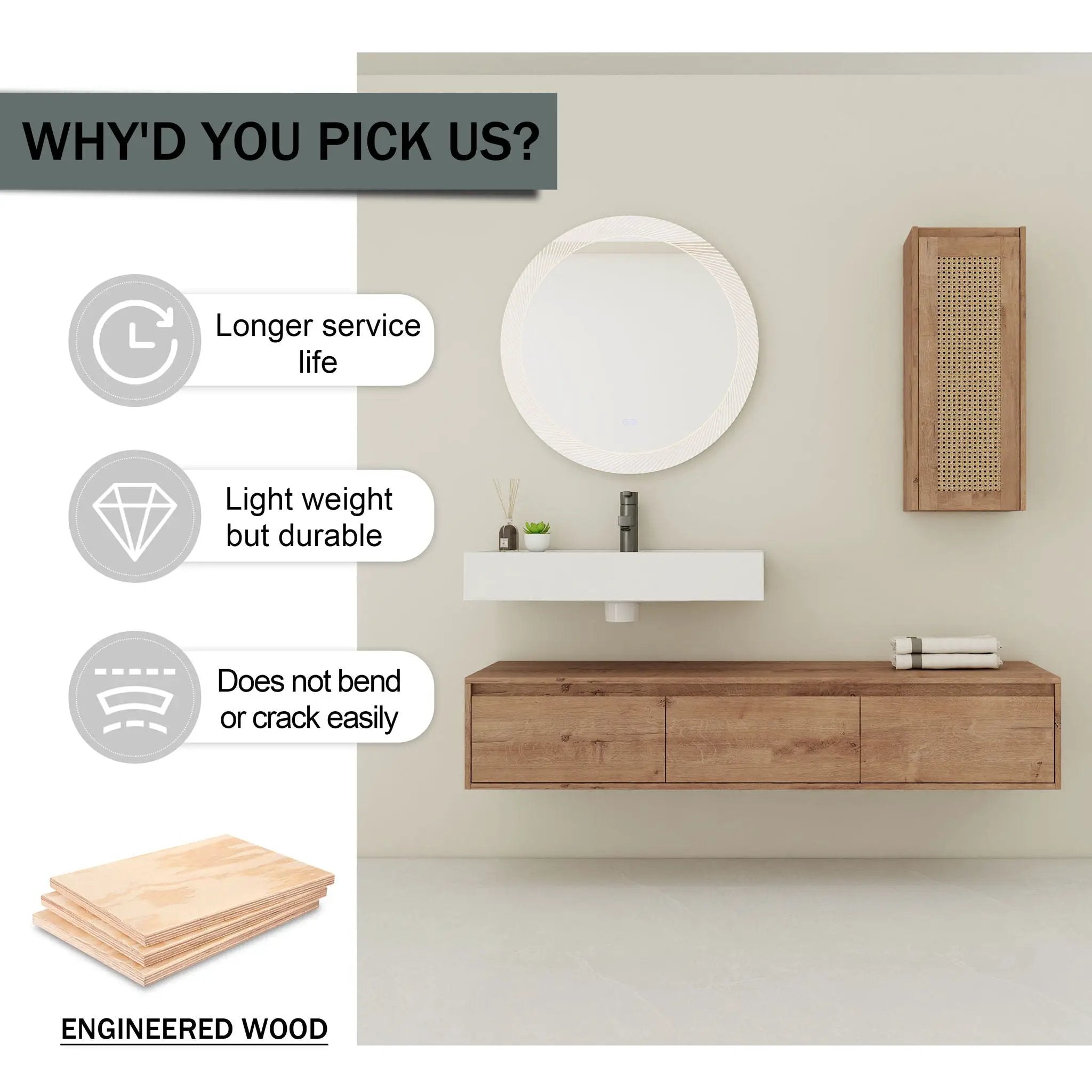 Modern Imitative Wall Mounted Bathroom Vanity With Resin Sink And Side Cabinet by HouseOfZazla