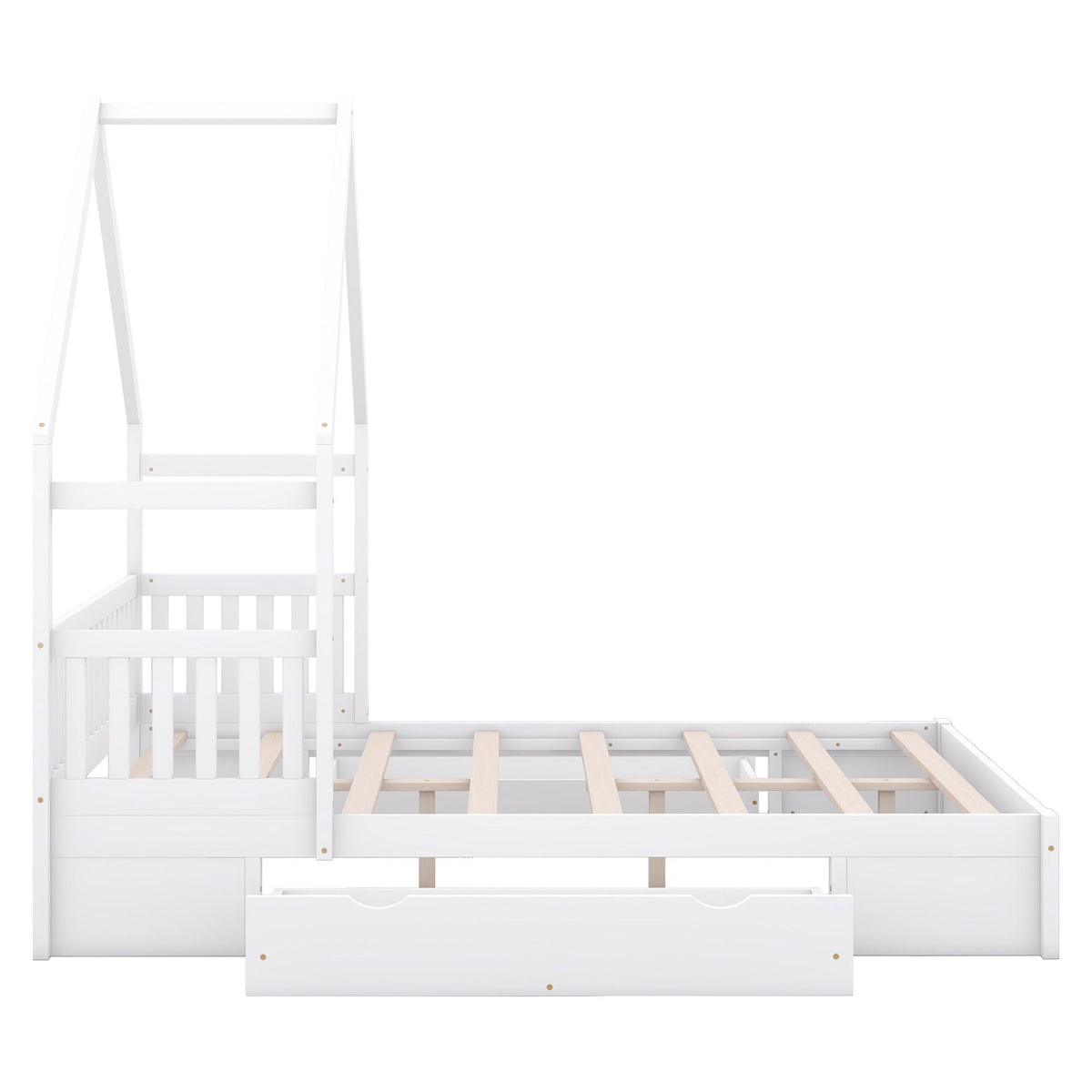 Queen Storage Platform Bed with Guardrail and 2 Drawers - White or Light Brown, photo 3 of 23