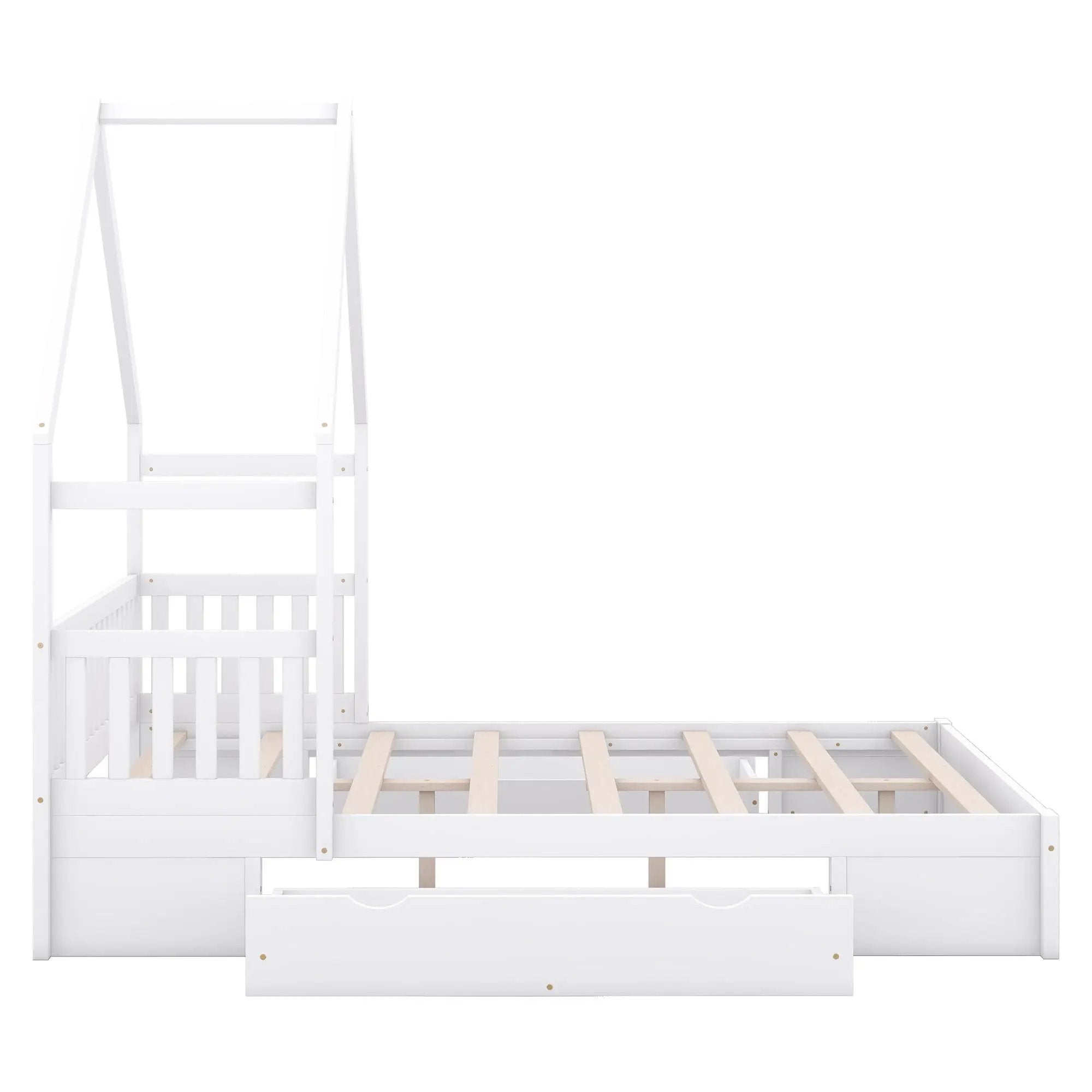 House Style Platform Bed With Guardrail And 2 Drawers by HouseOfZazla