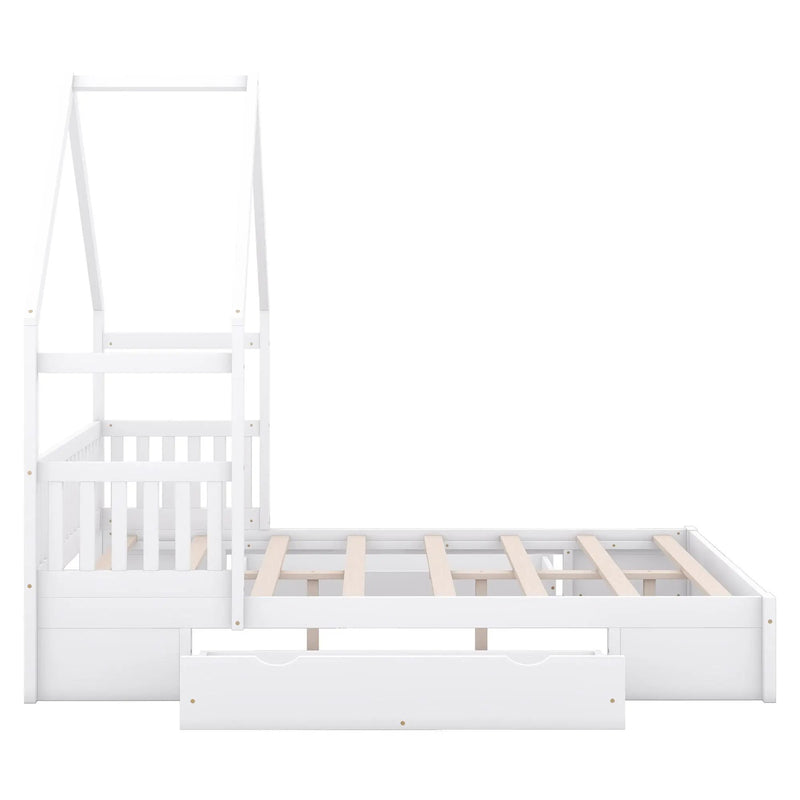 House Style Platform Bed With Guardrail And 2 Drawers by HouseOfZazla