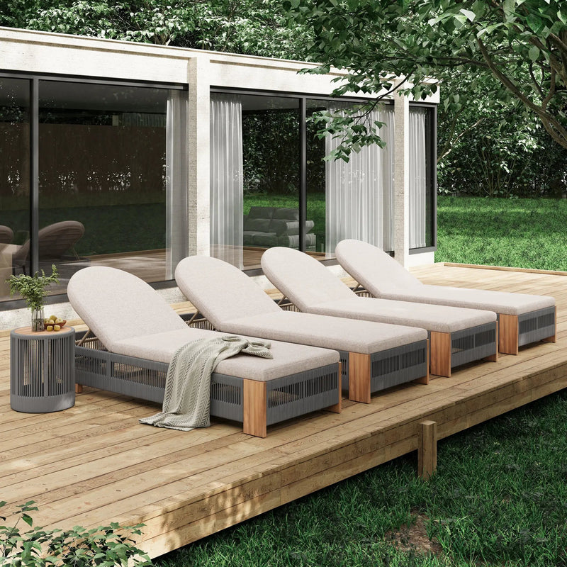 Outdoor Rope Chaise Lounge Set with Teak Look Side Table by HouseOfZazla