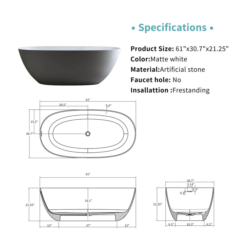 61'' Freestanding Bathtub by HouseOfZazla
