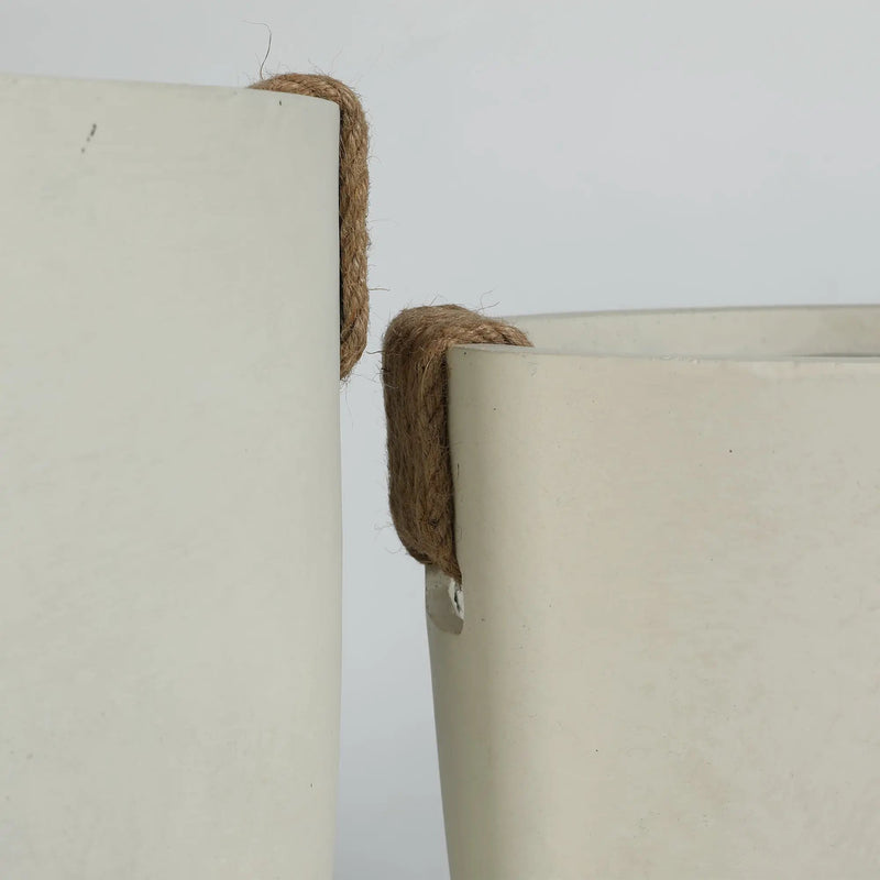 Round Concrete Planter Set of 2, Large Handmade Off White Pots by HouseOfZazla