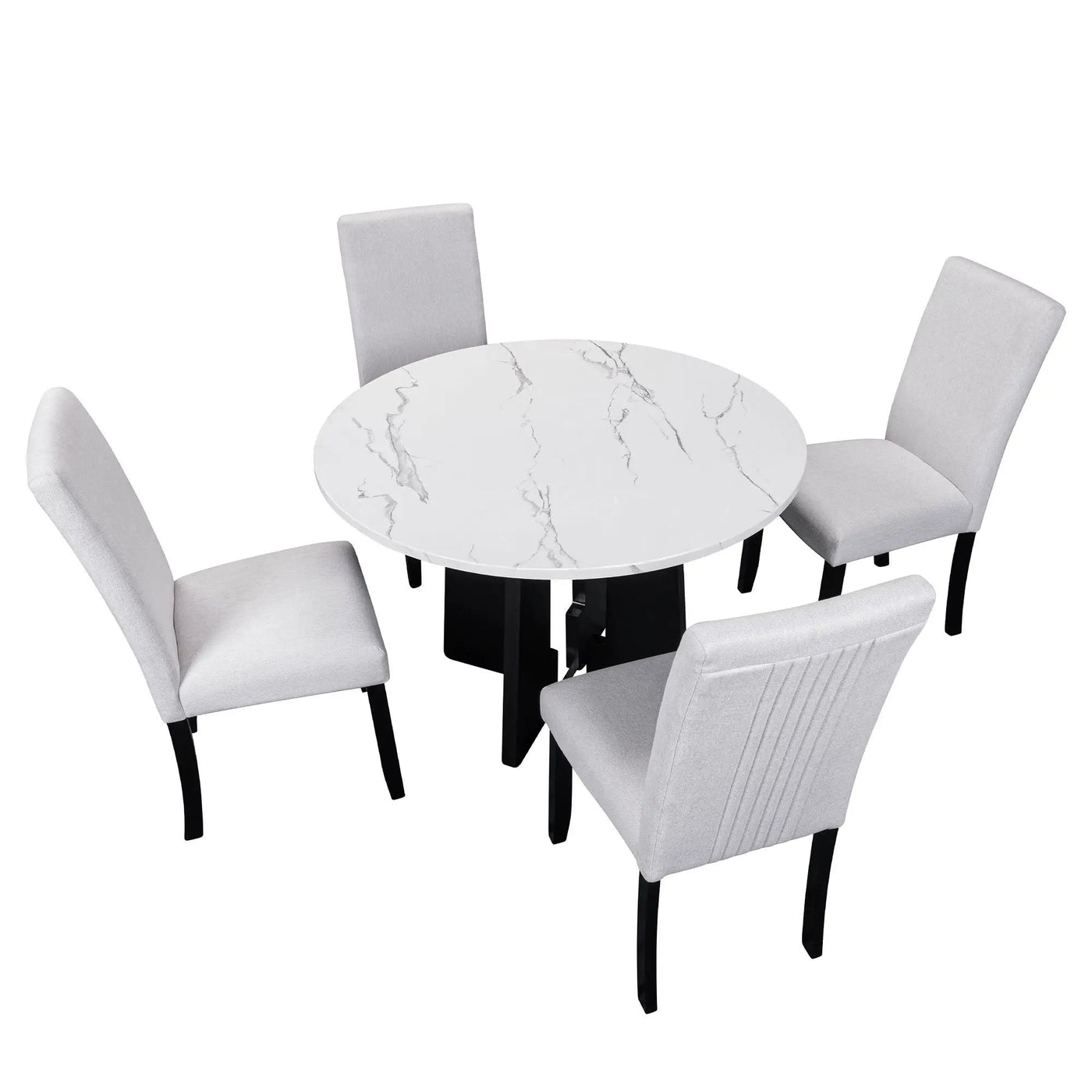 5 Piece Round Dining Table Set, Modern Dining Table And 4 Upholstered Chairs For Dining Room by HouseOfZazla