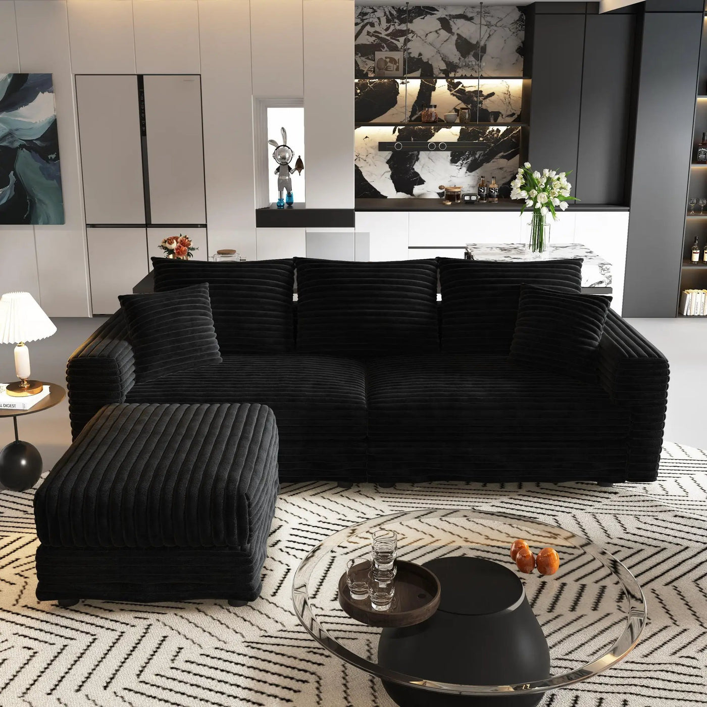 Deep Seat Convertible Sofa With Soft Pillows And Ottomans by HouseOfZazla