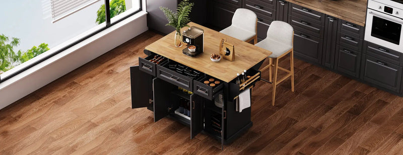K&K 54 Inch Large Kitchen Island with Rubber Wood Drop Leaf by HouseOfZazla