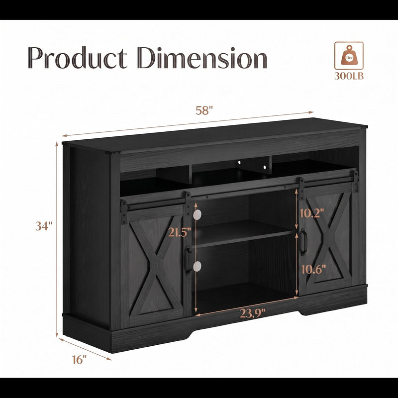 Farmhouse TV Stand With Sliding Barn Doors & Adjustable Storage by HouseOfZazla