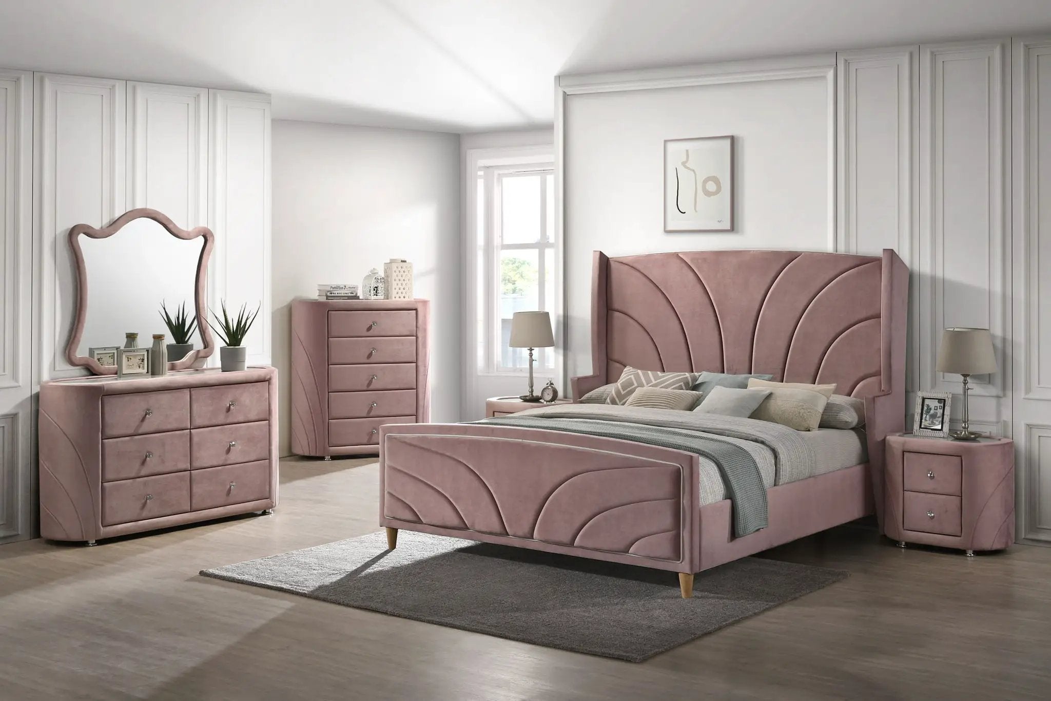 Salonia - Mirror - Pink Velvet by Unique Piece Furniture