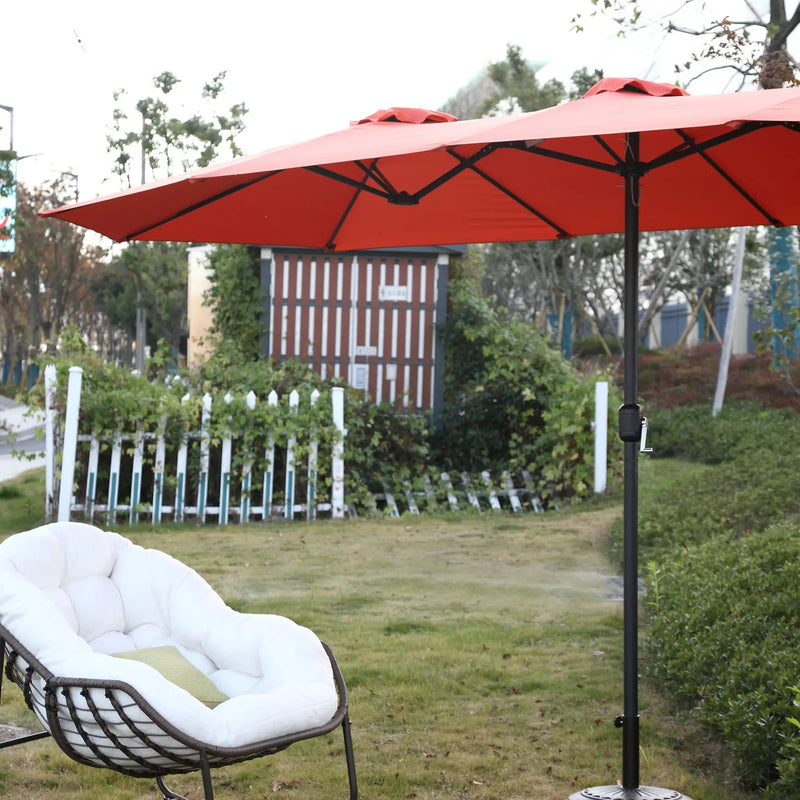 14.8 Ft Double Sided Outdoor Umbrella Rectangular Large with Crank (Orange) (No Base) by HouseOfZazla