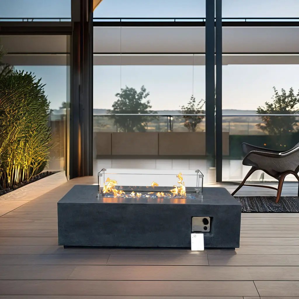 Outdoor Concrete Propane Gas Rectangle Fire Pit Table by HouseOfZazla
