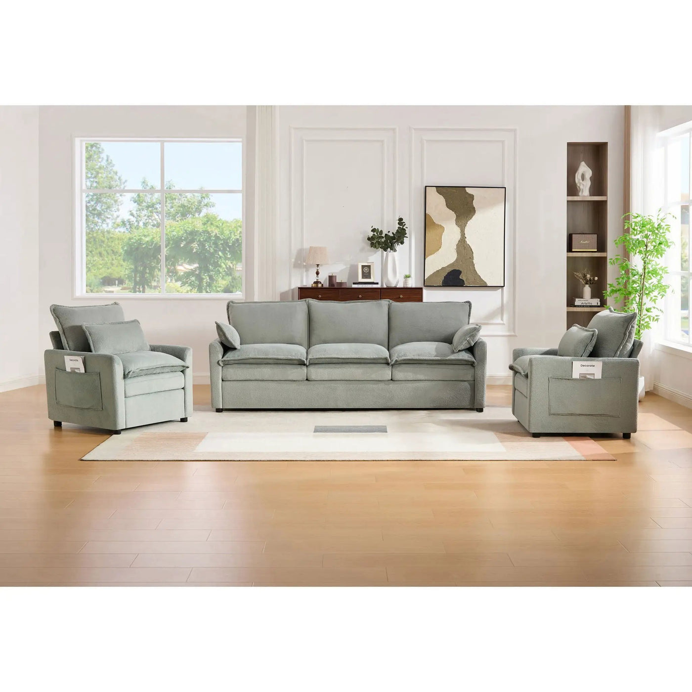 Modern Sofa Set With Double Layer Cushion And Side Storage Pockets by HouseOfZazla