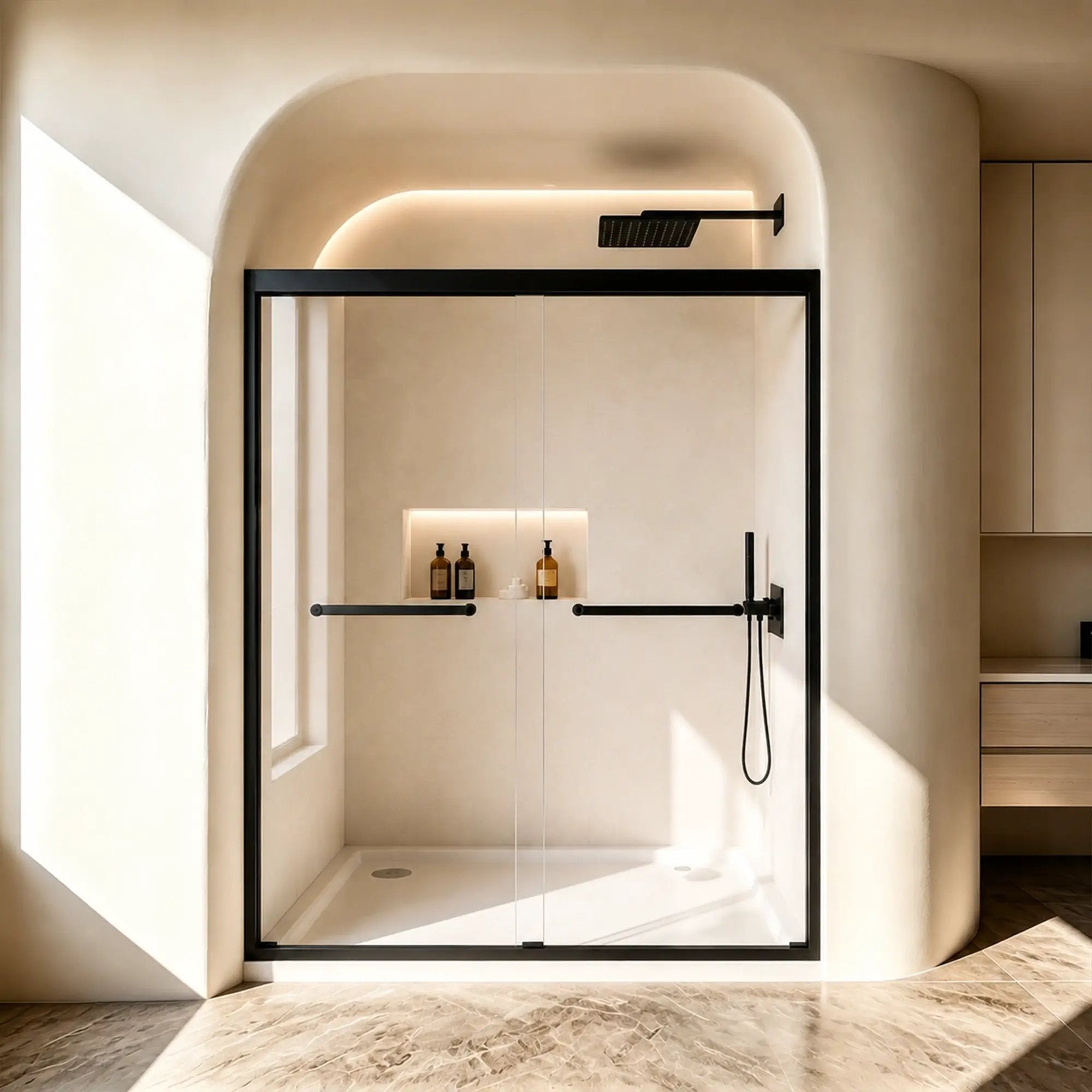 Tempered Glass Aluminum Frame Double Sliding Shower Door by HouseOfZazla