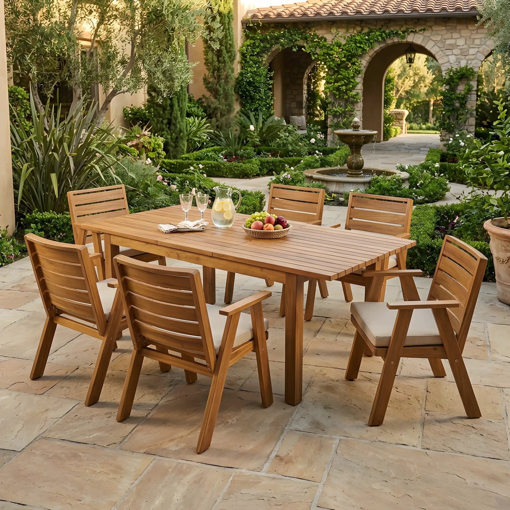 7 Pieces Acacia Wood Outdoor Dining Set by HouseOfZazla