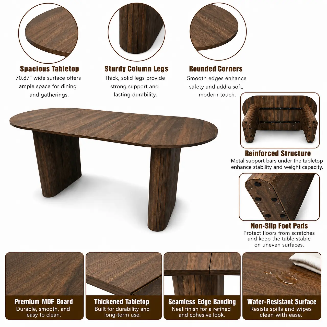 70.8" Oval Dining Table for 4-8 Persons by HouseOfZazla