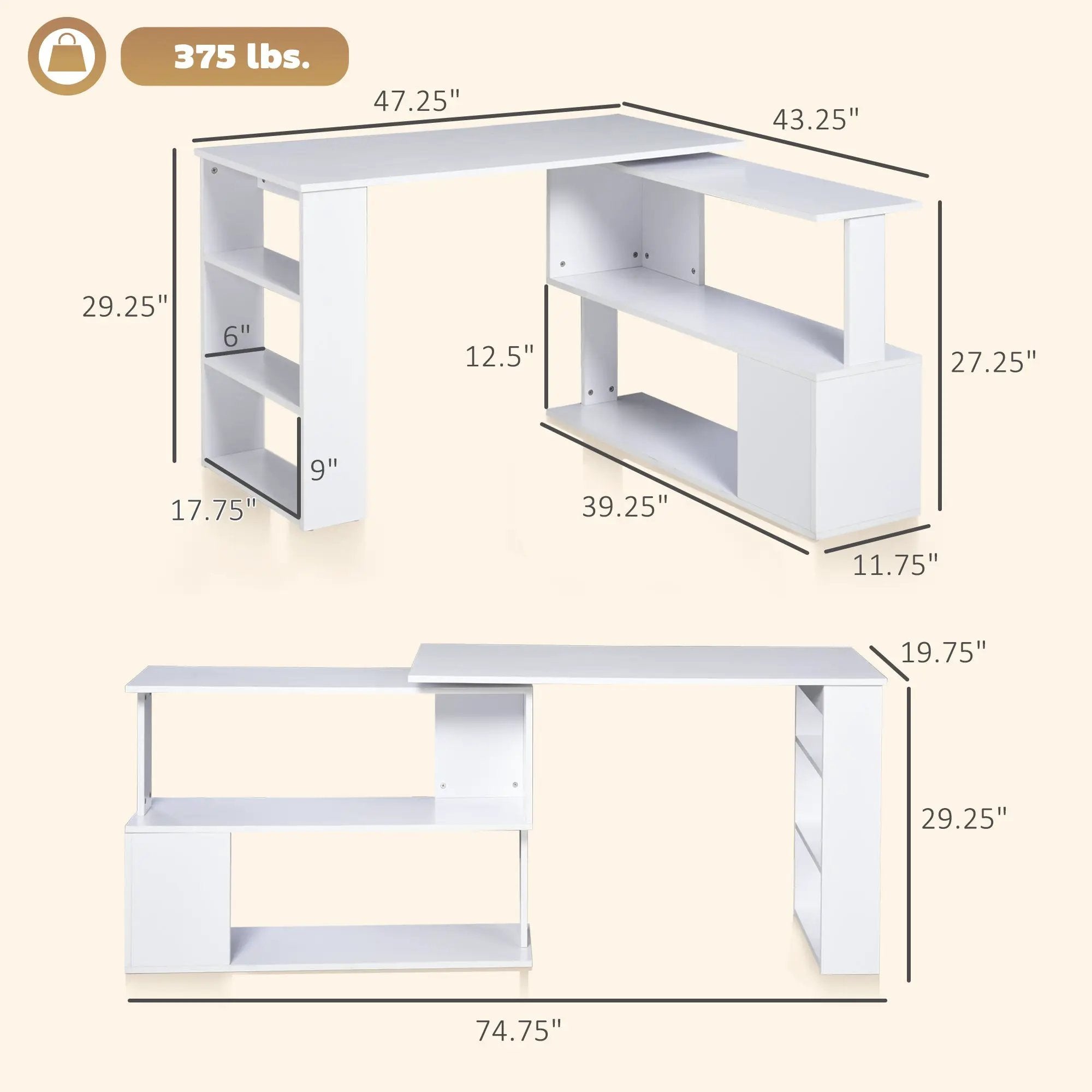 Writing Table Workstation: L Shaped Corner Computer Desk by HouseOfZazla